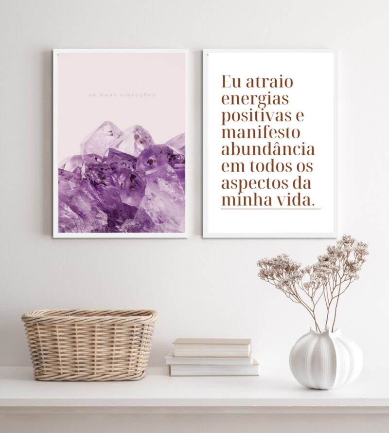 Kit 2 Quadros Energias Positivas- Cristais Abundância