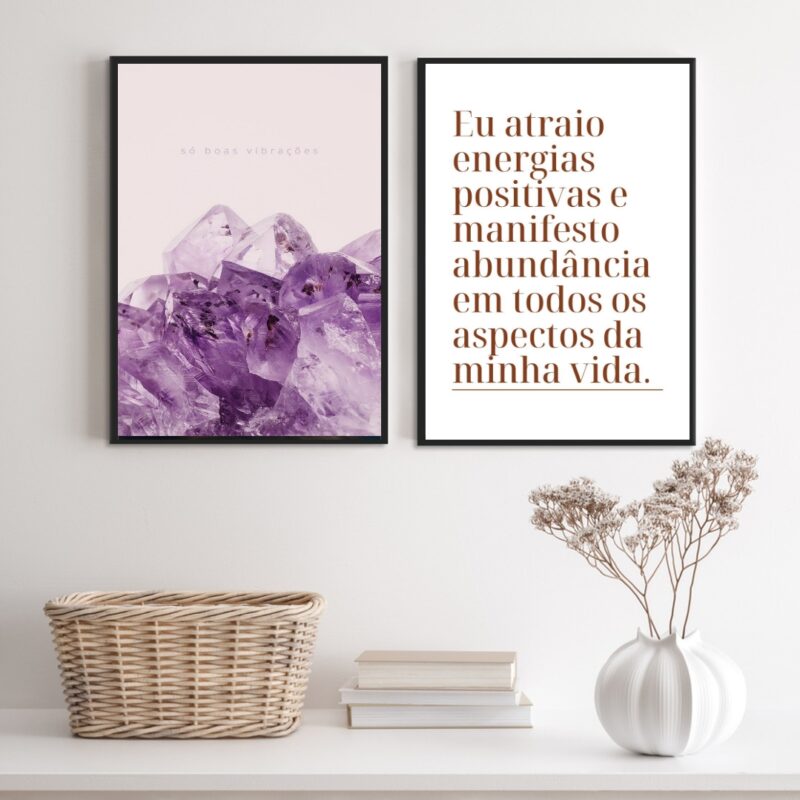 Kit 2 Quadros Energias Positivas- Cristais Abundância