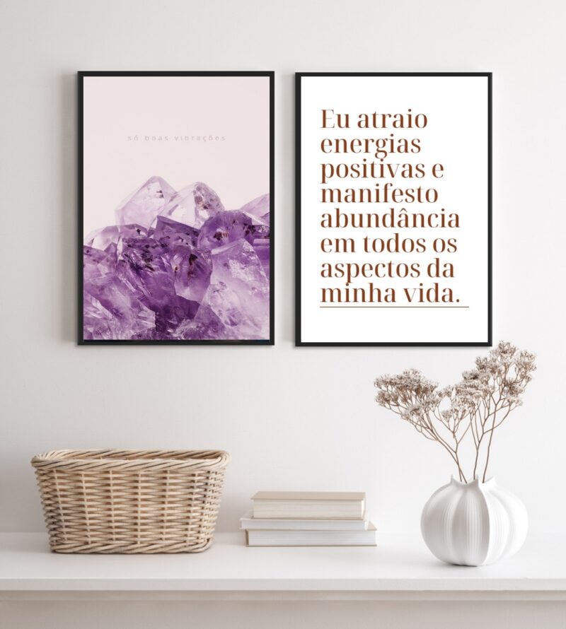 Kit 2 Quadros Energias Positivas- Cristais Abundância