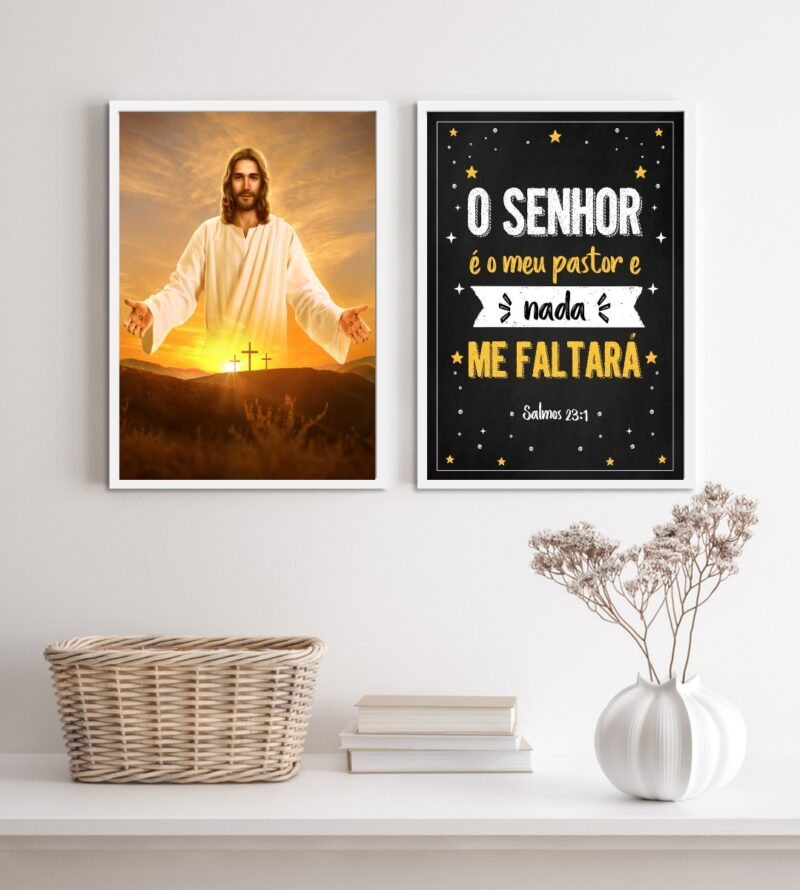 Kit 2 Quadros Evangélicos O Senhor É Meu Pastor- Jesus