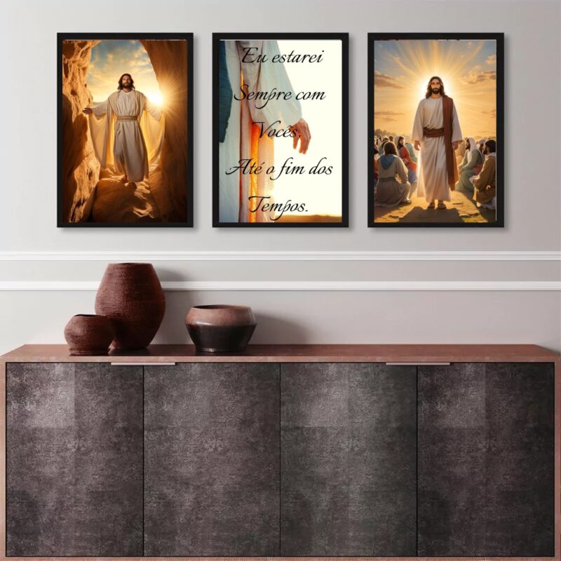 Kit 3 Quadros Decorativos Jesus- Eu Estarei Sempre Com Vocês