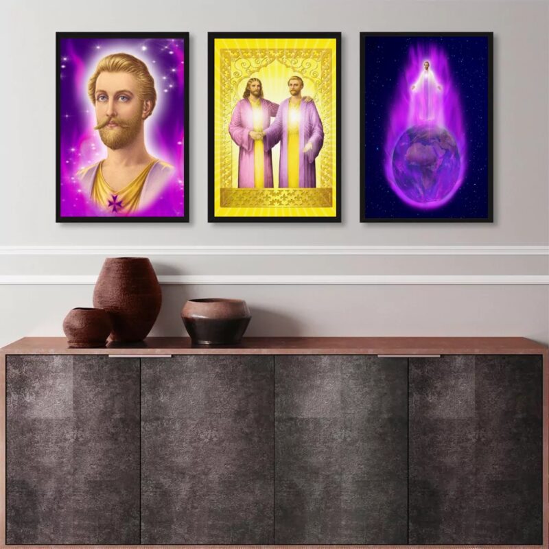 Kit 3 Quadros Decorativos Saint Germain Com Jesus Cristo