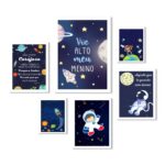 Kit 6 Quadros Quarto Infantil Menino Tema Espacial- Cristão