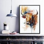 Quadro Decorativo Boi Aquarela