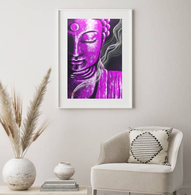 Quadro Decorativo Buda Roxo- 60x48 Cm