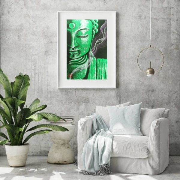 Quadro Decorativo Buda Verde- 60x48 Cm