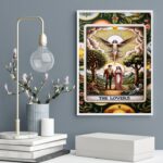 Quadro Decorativo Carta Tarot The Lovers- Floral