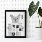 Quadro Decorativo Gato Lendo Jornal No Banheiro