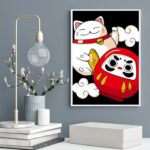 Quadro Decorativo Maneki Neko E Daruma