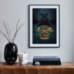 Quadro Gato Preto Com Tarot- 60x48 Cm