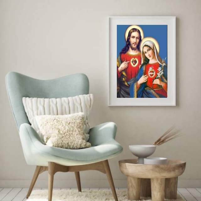 Quadro Sagrado Coração De Jesus E Maria- 60x48 Cm