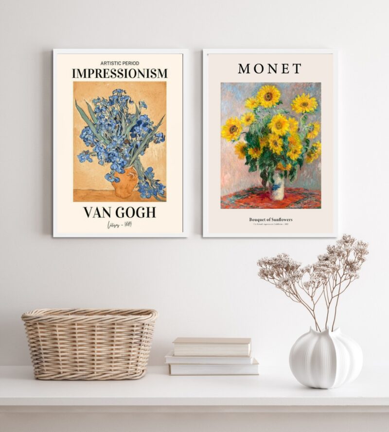 Kit 2 Quadros Artes Monet E Van Gogh- Flores