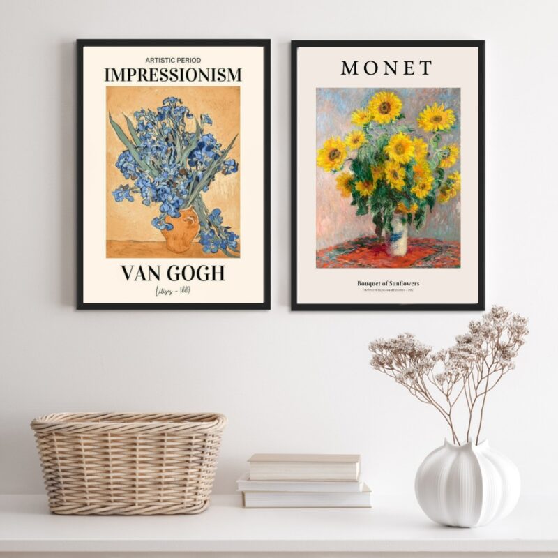 Kit 2 Quadros Artes Monet E Van Gogh- Flores