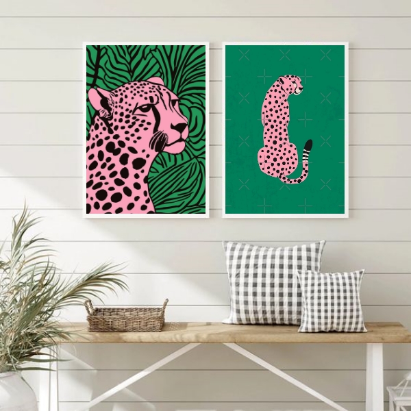 Kit 2 Quadros Decorativos The Pink Leopard