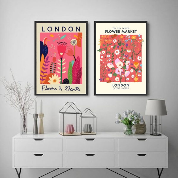 Kit 2 Quadros Flower Market - London