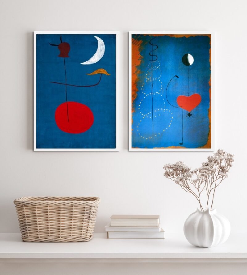 Kit 2 Quadros Miró Azul e Vermelho