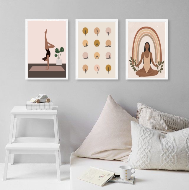 Kit 3 Quadros Decorativos Yoga- Posições