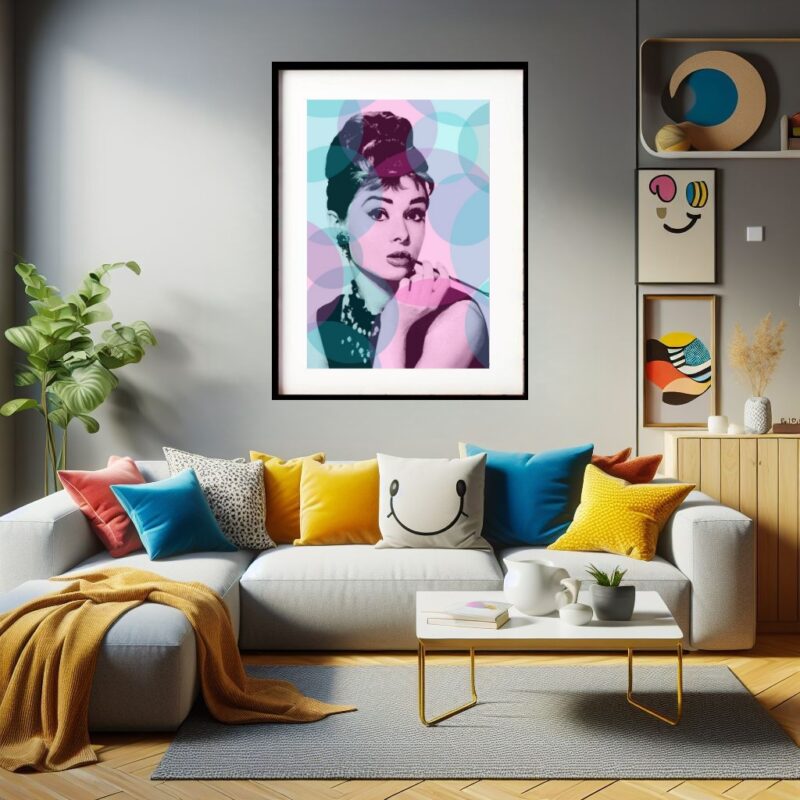 Quadro Audrey Hepburn Colored Bubbles 60x48 Cm B