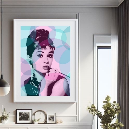 Quadro Audrey Hepburn Colored Bubbles 60x48 Cm