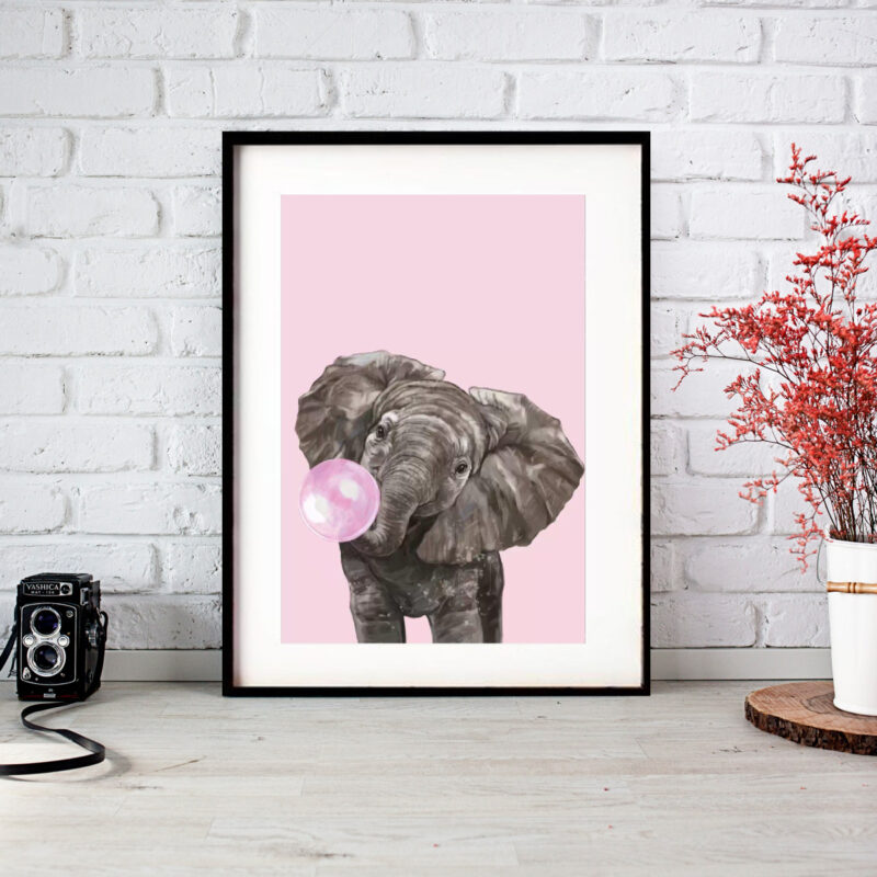 Quadro Baby Elefante Bubble Gum - 60x48 Cm