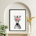 Quadro Baby Zebra Floral - 60x48 Cm