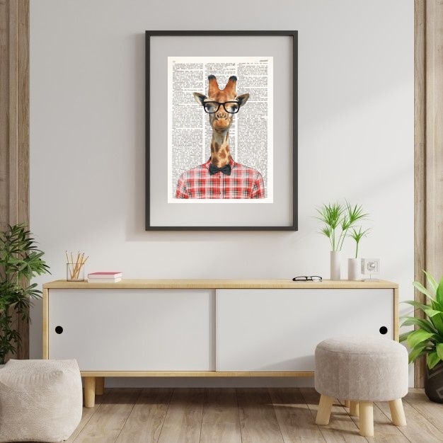 Quadro Decorativo Girafa Nerd - 60x48 Cm