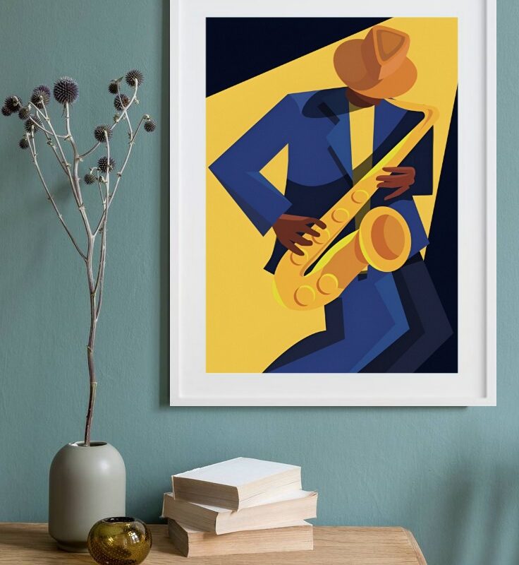 Quadro Decorativo Jazz Saxofone 60x48 Cm