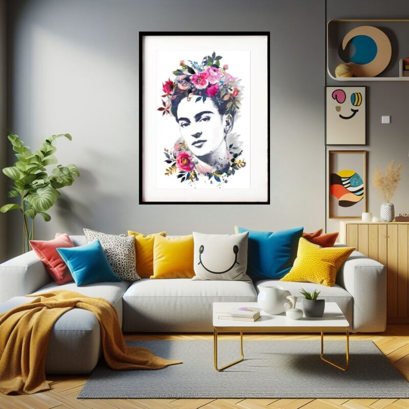 Quadro Frida Kahlo Floral 60x48 Cm