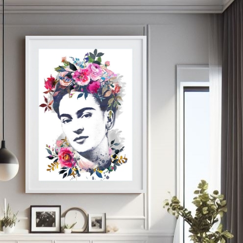 Quadro Frida Kahlo Floral 60x48 Cm B