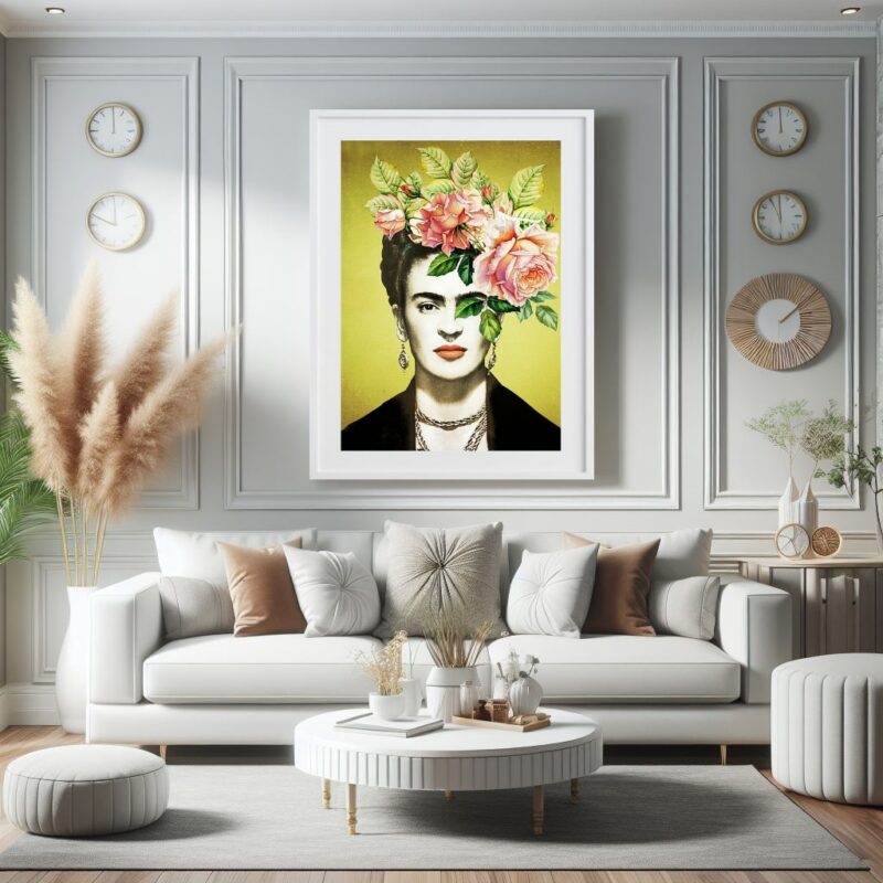 Quadro Frida Kahlo e Flores 60x48 Cm B