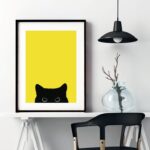 Quadro Gatinho Curioso - Amarelo - 60x48 Cm