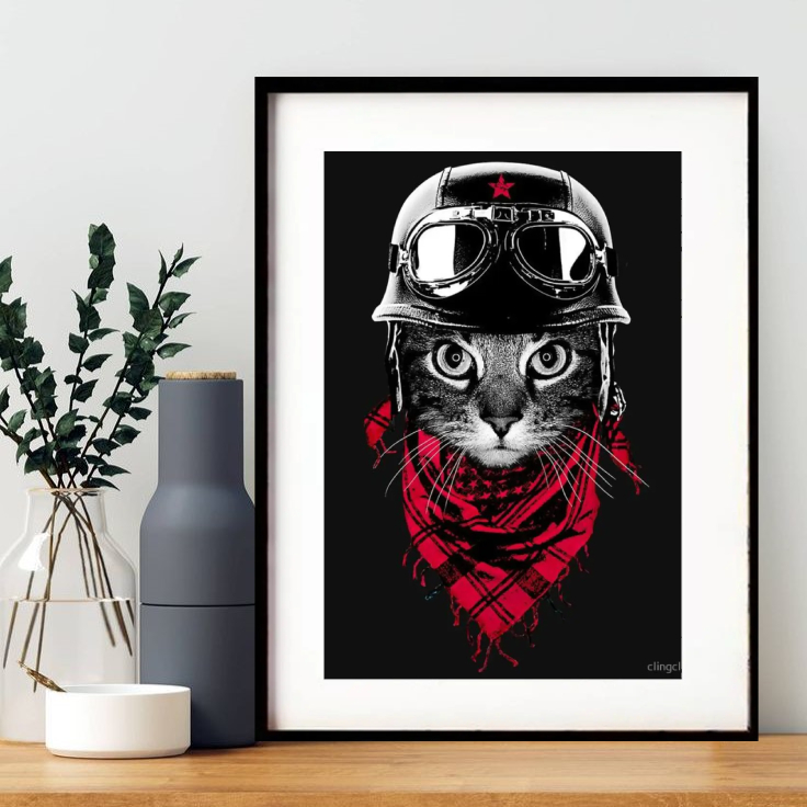 Quadro Gatinho Motociclista - 60x48 Cm