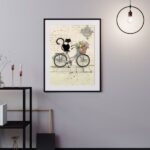 Quadro Gato Bicicleta Flores - 60x48 Cm