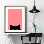 Quadro Gato Curioso - Rosa - 60x48 Cm