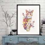 Quadro Decorativo Gato Floral - 60x48 Cm