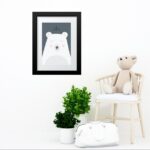 Quadro Infantil Cinza E Branco Urso Escandinavo - 60x48 Cm