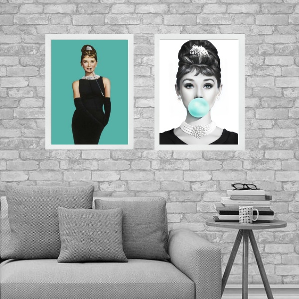 Kit 2 Quadros Audrey Hepburn - Verde Água