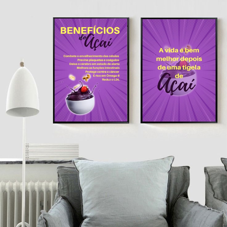 Kit 2 Quadros Decorativos Benefícios do Açaí