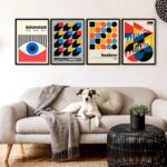 Kit 4 Quadros Abstratos Posters Bauhaus