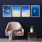 Kit 4 Quadros Decorativos Praia Azul