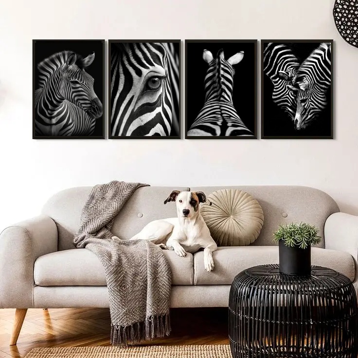 Kit 4 Quadros Decorativos Zebras