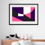 Quadro Abstrato Geométrico Rosa e Roxo - 60x48 Cm