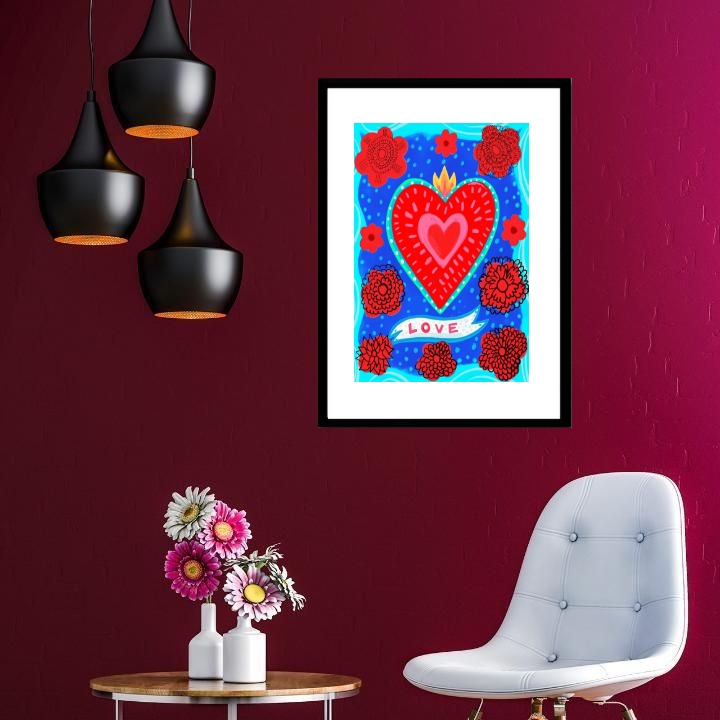 Quadro Coração Mexicano Love - 60x48 Cm