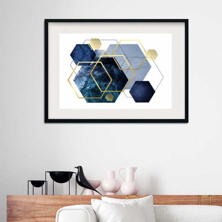 Quadro Horizontal Geométrico Azul Ouro - 60x48 Cm