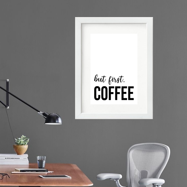 Quadro Minimalista But First Coffee - 60x48 Cm