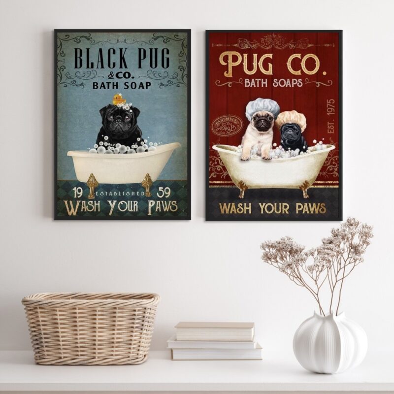 Kit 2 Quadros Banheiro Cão Pug