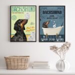 Kit 2 Quadros Banheiro Vintage - Dachshund