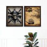 Kit 2 Quadros Decorativos Mapa Pirata