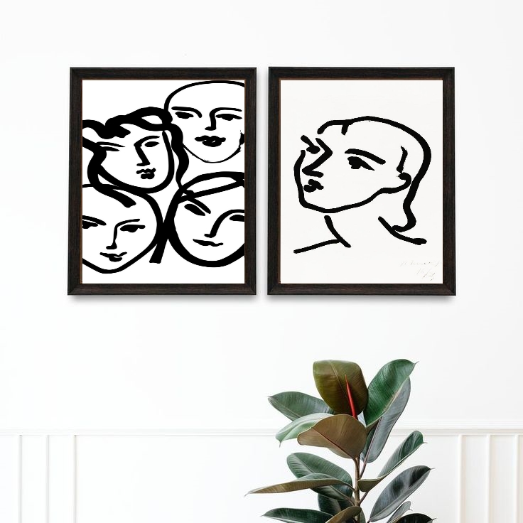 Kit 2 Quadros Quadros Matisse Faces Mulheres