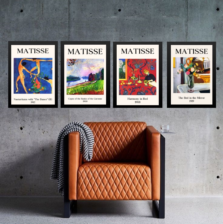 Kit 4 Quadros Vintage Posters Matisse Colorido